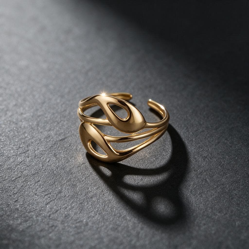 Women's Golden Plated Stainless Steel Open Ring Set, Minimalist